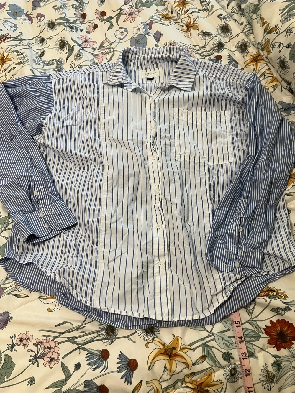 American Eagle Outfitters White Button-Down with Blue Stripes